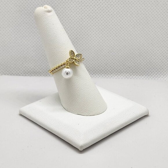 Brand New Sterling Silver 925 Pearl Flower 2pc Ring - Picture 4 of 6